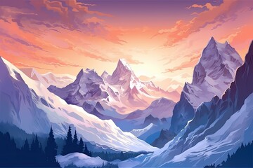 Snow-Capped Peaks: A Majestic Background of Towering Mountain Range, generative AI