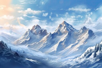 Obraz premium Alpine Beauty: Majestic Peaks and Pristine Snow in a Snowy Mountain Range, generative AI
