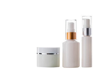 Set of cosmetic bottles isolated on white background.