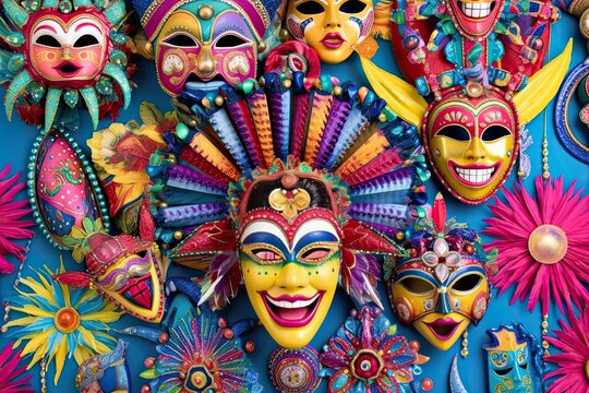 Colorful Parade Floats, Vibrant Masks and Beads: A Festive Mardi Gras Celebration in Full Swing!, generative AI