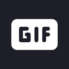 GIF dark mode glyph ui icon. Graphics interchange format. User interface design. White silhouette symbol on black space. Solid pictogram for web, mobile. Vector isolated illustration