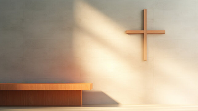 Gold christianity cross on Christian Religion concept background, AI Generation