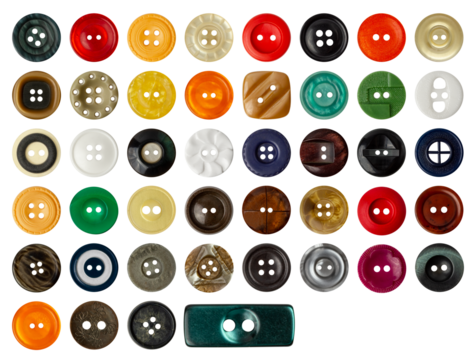 Set of buttons for clothes isolated on white background.