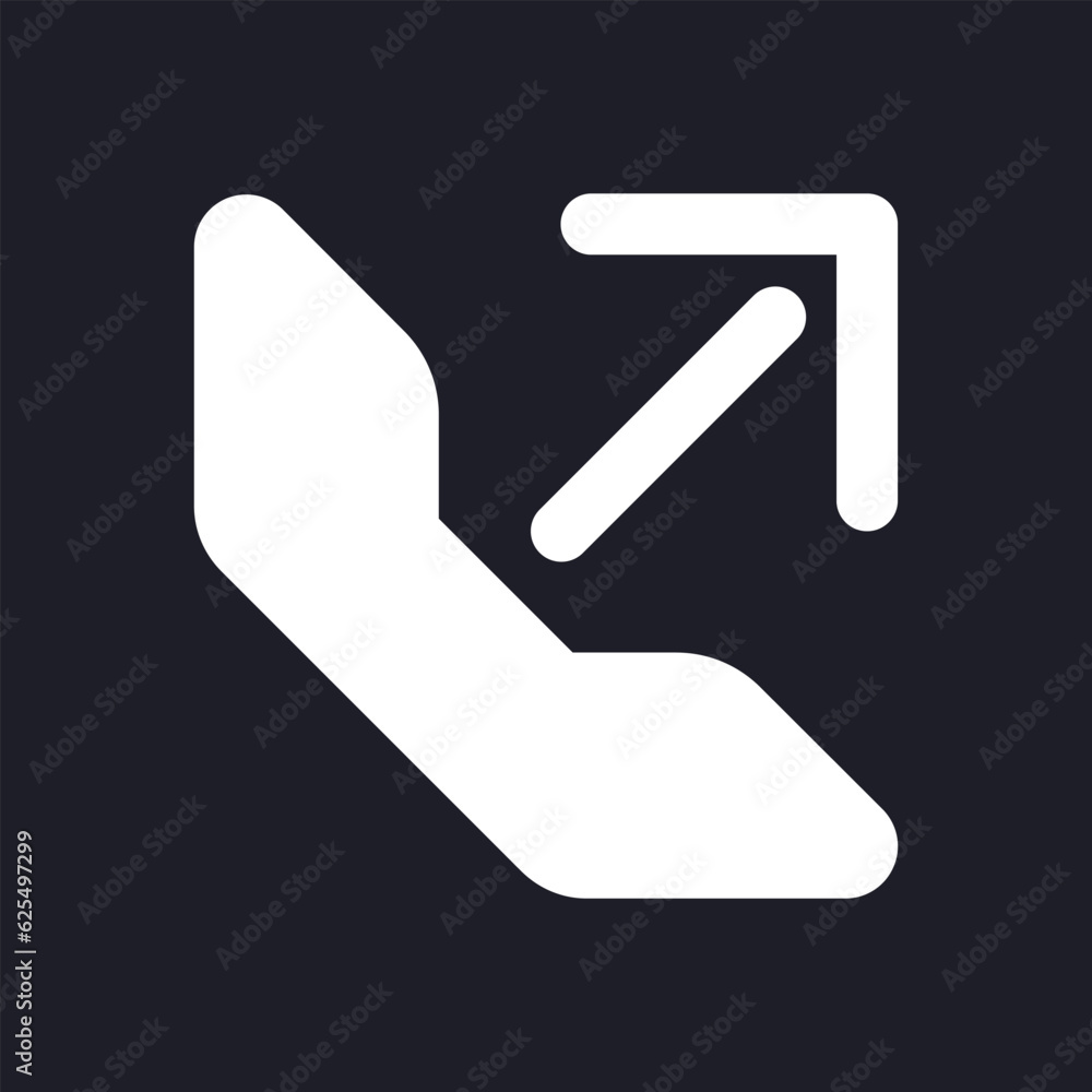 Poster outgoing call dark mode glyph ui icon. calling via messenger. user interface design. white silhouett