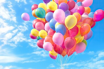 Colorful Balloons Floating in Blue Sky: A Playful Background of Carefree Joy and Celebration, generative AI - obrazy, fototapety, plakaty