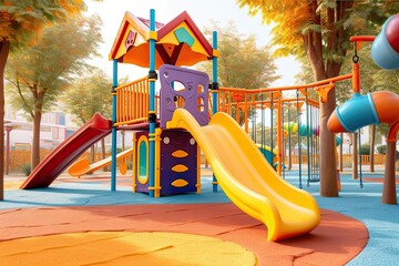 Colorful Playground: Swings, Slides, and Laughter - Experience Joyful Playtime!, generative AI
