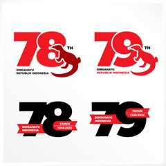 Anniversary Logo of Republic of Indonesia Independence. 78 and 79 Years of Independence of Republic of Indonesia - obrazy, fototapety, plakaty
