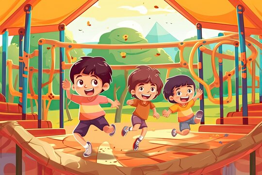 Colorful Playground: Joyful Children Running and Playing in a Playful, Carefree Fun, generative AI