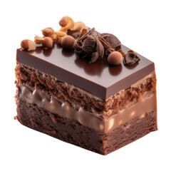 chocolate cake with nuts isolated on transparent background cutout