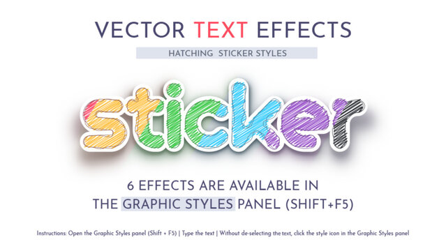 6 Paper Hatching Sticker Vector Text Effects