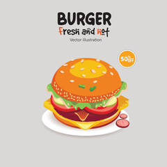 burger and fries illustrations
