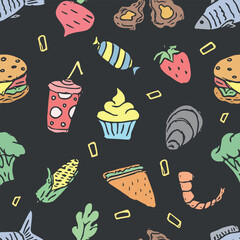 Seamless food pattern. Doodle food background