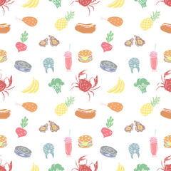 Seamless food pattern. Doodle food background