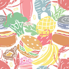 Seamless food pattern. Doodle food background