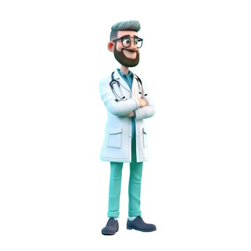 Young smiling old man doctor, medical specialist Medicine concept. Cute 3d icon people character illustration. Cartoon minimal style on isolated transparent background png. Generative ai