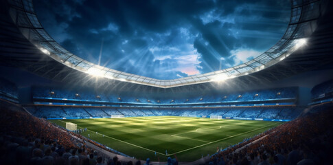 Fototapeta na wymiar light stadium arena football goal game world green soccer sport. Generative AI.