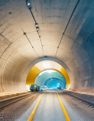 Tunnel construction and technology. Wide angle visual for banners or advertisements with Generative AI