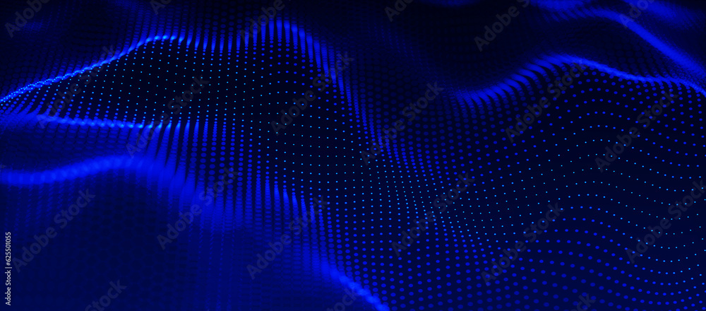 Poster technology background . futuristic point wave. abstract digital wave of particles. dark background. 