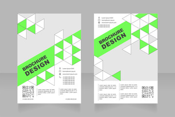 Green neon blank brochure design with qr code. Template set with copy space for text. Flyers with polygonal background. Premade corporate reports collection. Editable 2 paper pages. Arial font used