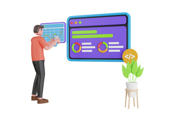 People testing the interface and usability of a application. Application Testing Services Concept.Software testing isometric landing page. Functional test 3d illustration