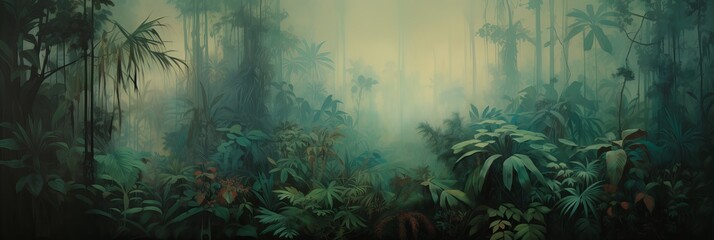 Emerald Canopy: Watercolor Illustration of Tropical Rainforest, Presented by Generative AI