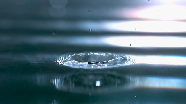 High speed shooting, close-up, water droplets, falling, rippling, rippling