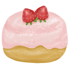 donut with cream icing sugar and strawberries. drawing cute 