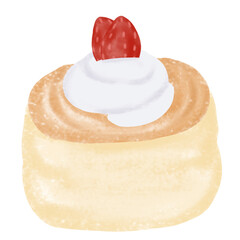 Fluffy pancakes with cream and strawberries cartoon.