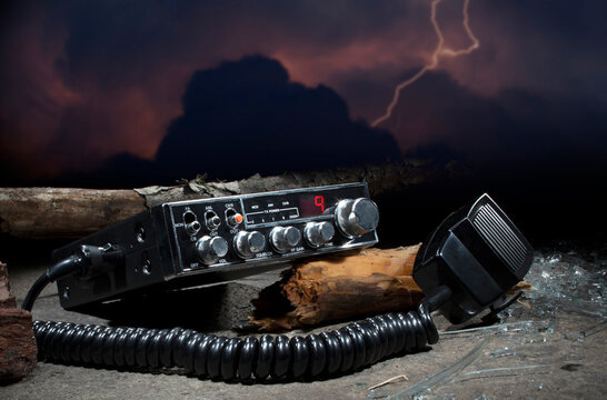 CB radio surrounded by debris during a storm