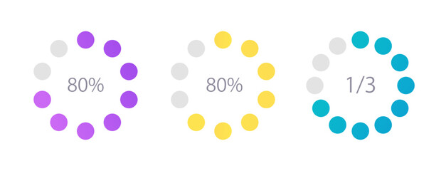 Education program completion circle infographic design template set. Student performance. Editable dot chart with percentages. Visual data presentation. Myriad Pro-Regular font used