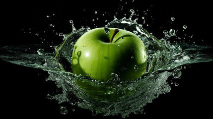 Fresh apple with water splash. Generative AI