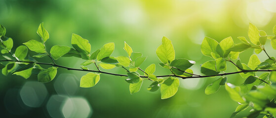 green leaves on a branch , tree for reducing carbon dioxide, Eco green environment.