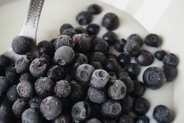 texture of frozen blueberries on a white background