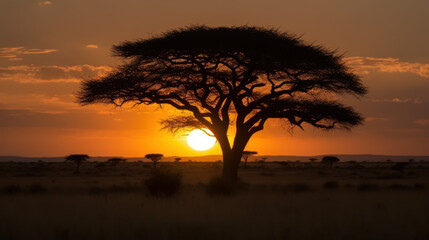 Fototapeta na wymiar Tree silhouette in the sunset