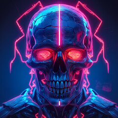 Neon skull art, t-shirt print. Happy Halloween. Day of the Dead. Generative AI