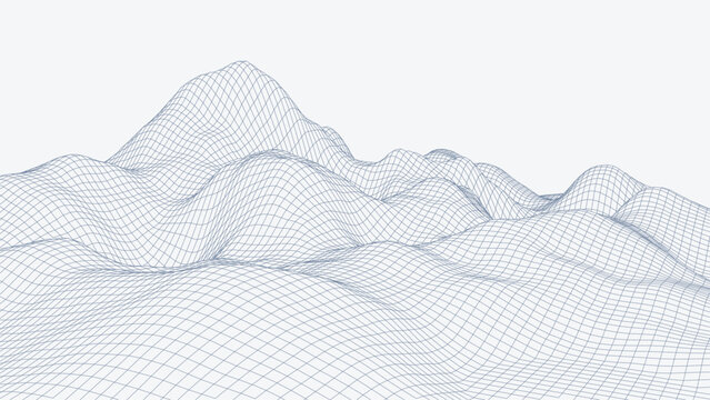 Abstract digital landscape. Wireframe landscape background. 3d futuristic vector illustration.	