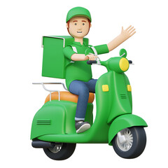 courier delivery package riding scooter motorcycle 3d cartoon illustration