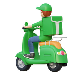 courier delivery package riding scooter motorcycle 3d cartoon illustration - obrazy, fototapety, plakaty