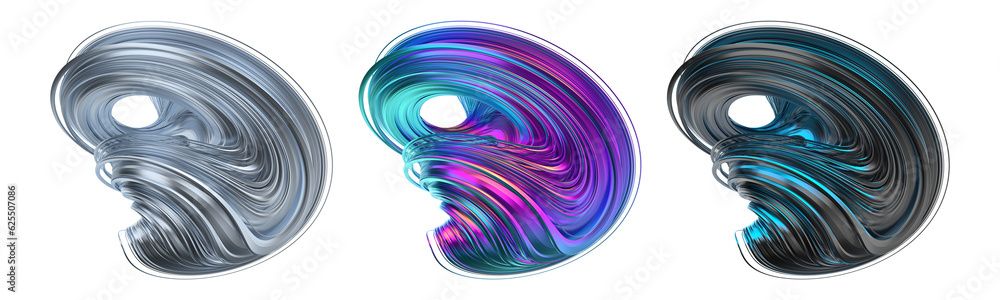 Poster set of abstract shapes in different colors, 3d render