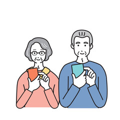 スマートフォンとシニア男女のシンプルなイラスト
