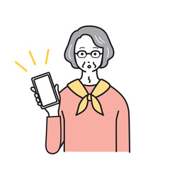 スマートフォンとシニア女性のシンプルなイラスト
