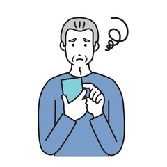 スマートフォンと困った表情のシニア男性のシンプルなイラスト
