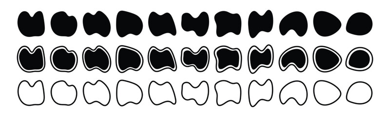 Abstract fluid blob shapes vector set. Collection forms for design and paint liquid black blotch shapes