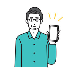 スマートフォンと中高年男性のシンプルなイラスト
