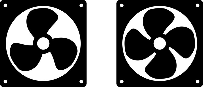 Air fan vector icon set. CPU processor cooler symbol