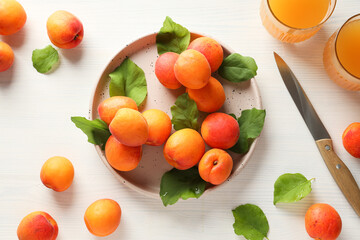 Composition with apricot, concept of tasty and fresh fruit