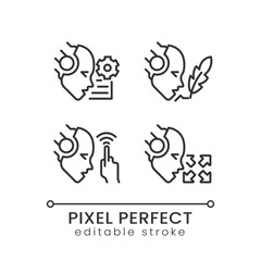 Artificial intelligence capabilities pixel perfect linear icons set. Machine learning. Business opportunities. Customizable thin line symbols. Isolated vector outline illustrations. Editable stroke