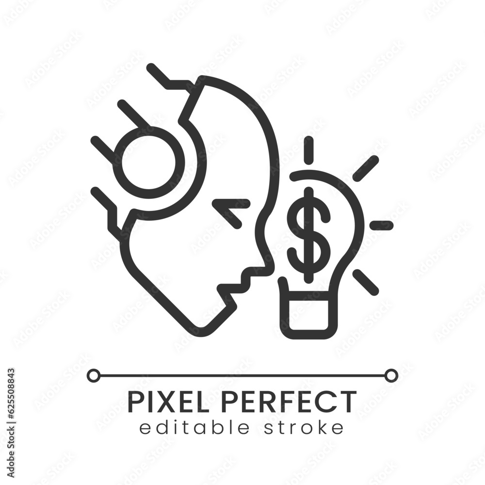 Poster ai makes money pixel perfect linear icon. machine learning in financial process. algorithmic trading