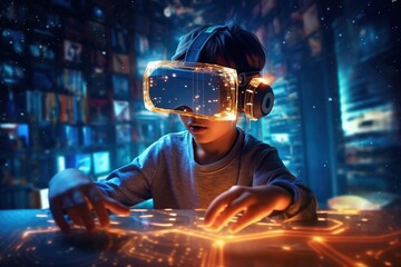 A child from the future is learning with virtual reality