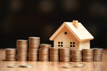 A house model represents the act of saving coins for the purpose of investing in a mortgage fund, which is used for financing the purchase of a home with an interest rate.